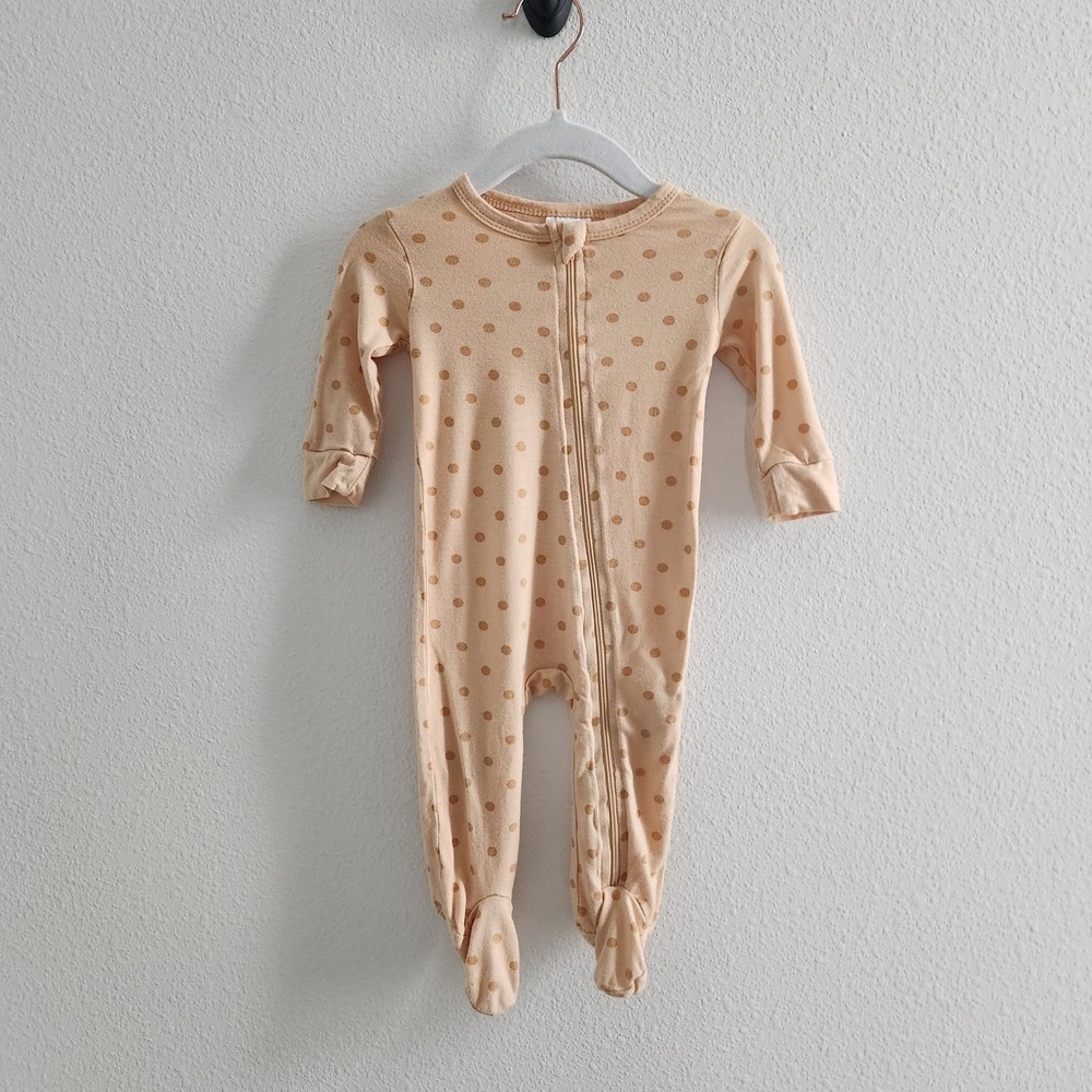 Bamboo Footed Sleeper size 3-6M Peach Polka Dot print